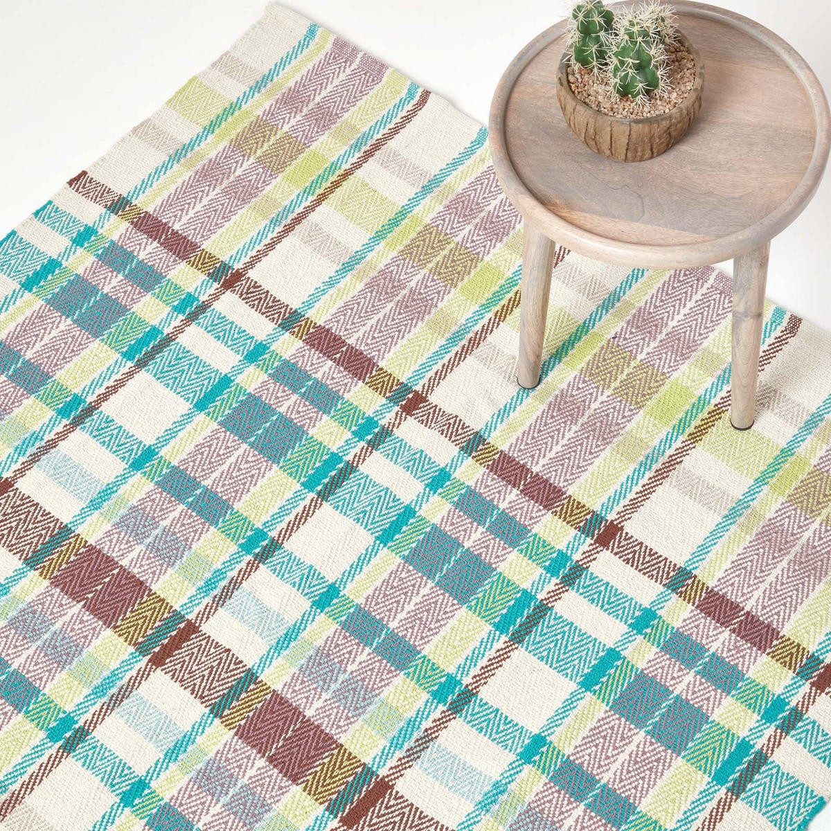 HANDWEBTEPPICH Wilson, Baumwolle kariert 120/170 cm - Multicolor, Textil (120/170cm) - Homescapes