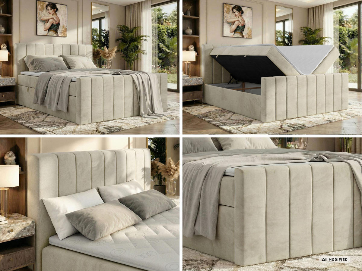 BOXBETT ALVER DUO 180/200 - Beige Velvet - Topper T25 - H3 - Beige, Textil (180/200cm) - MKS