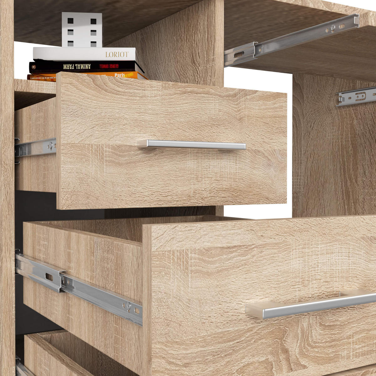 SCHREIBTISCH Sonoma-Eiche 124x52x74 cm - Silberfarben/Sonoma Eiche, Holzwerkstoff/Kunststoff (52/124/74cm) - Akord