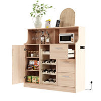 SIDEBOARD aus MDF 120x40x121 cm Natur/Weiß mit LED-Beleuchtung, Steckdose, Weinregal und Gläserhalter - Weiß, Holzwerkstoff (120/121/40cm) - Modfu