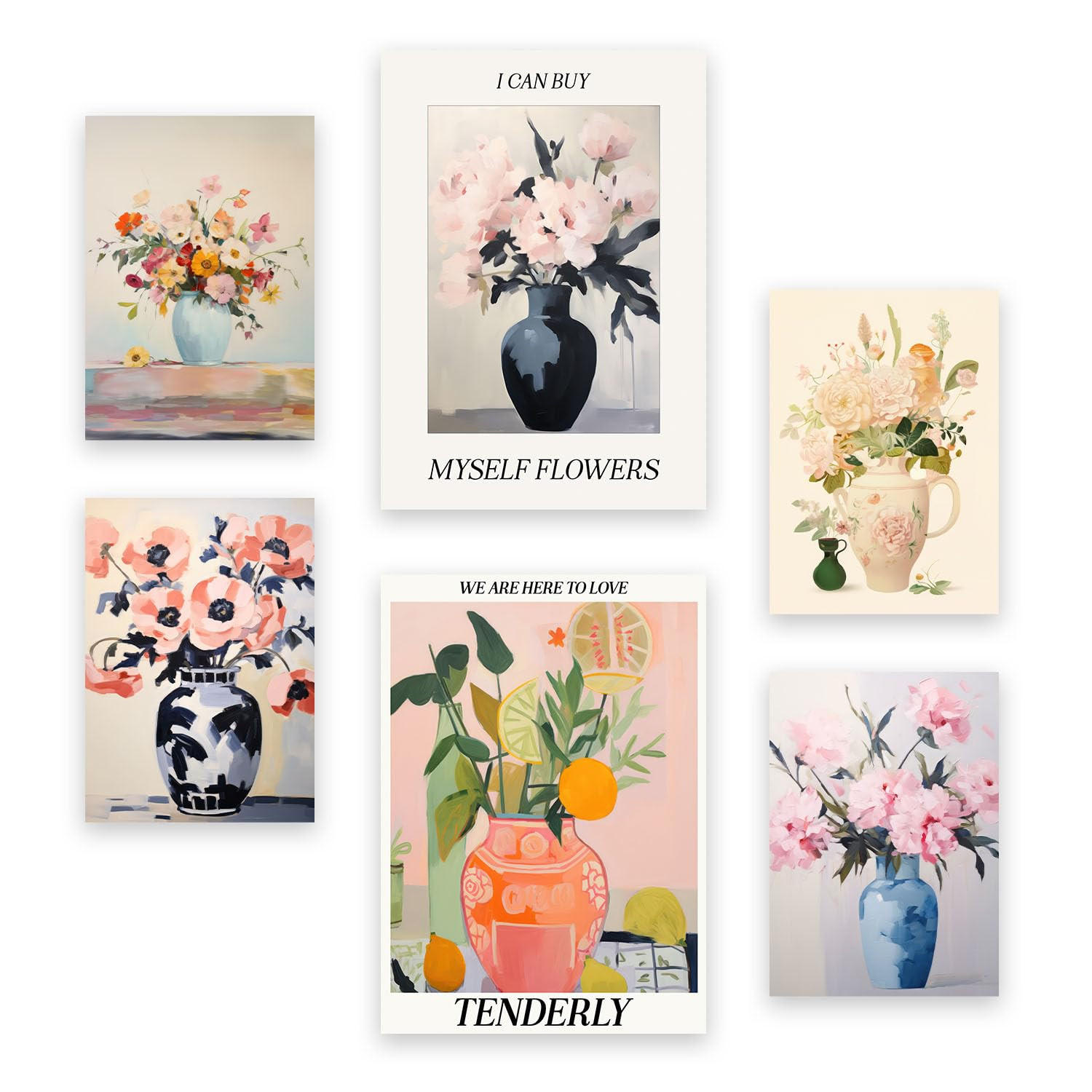 POSTER Set Mit 6 Lebendige Vasen In Vielseitiger Stil A3 & A4 Rahmenlos - Klar, Papier (29/3cm) - Nacnic