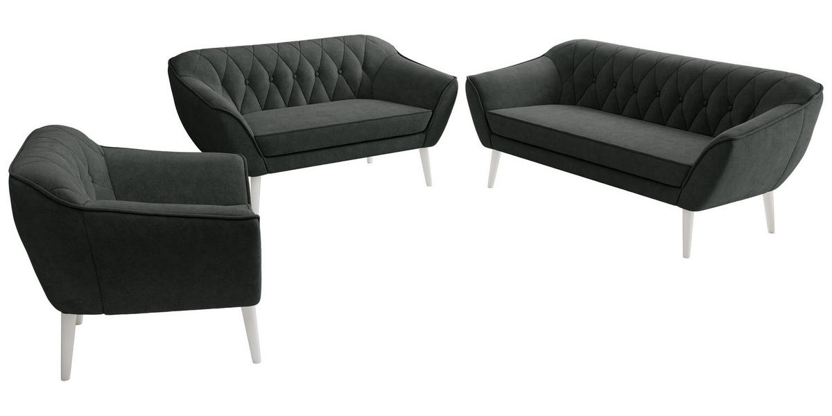 SEDACIA ZOSTAVA 3+2+1 PIRS - Tmavosivá Štruktúrovaná látka - Biele nohy - biela/grafitová, kompozitné drevo/textil (180/75/74cm) - MKS