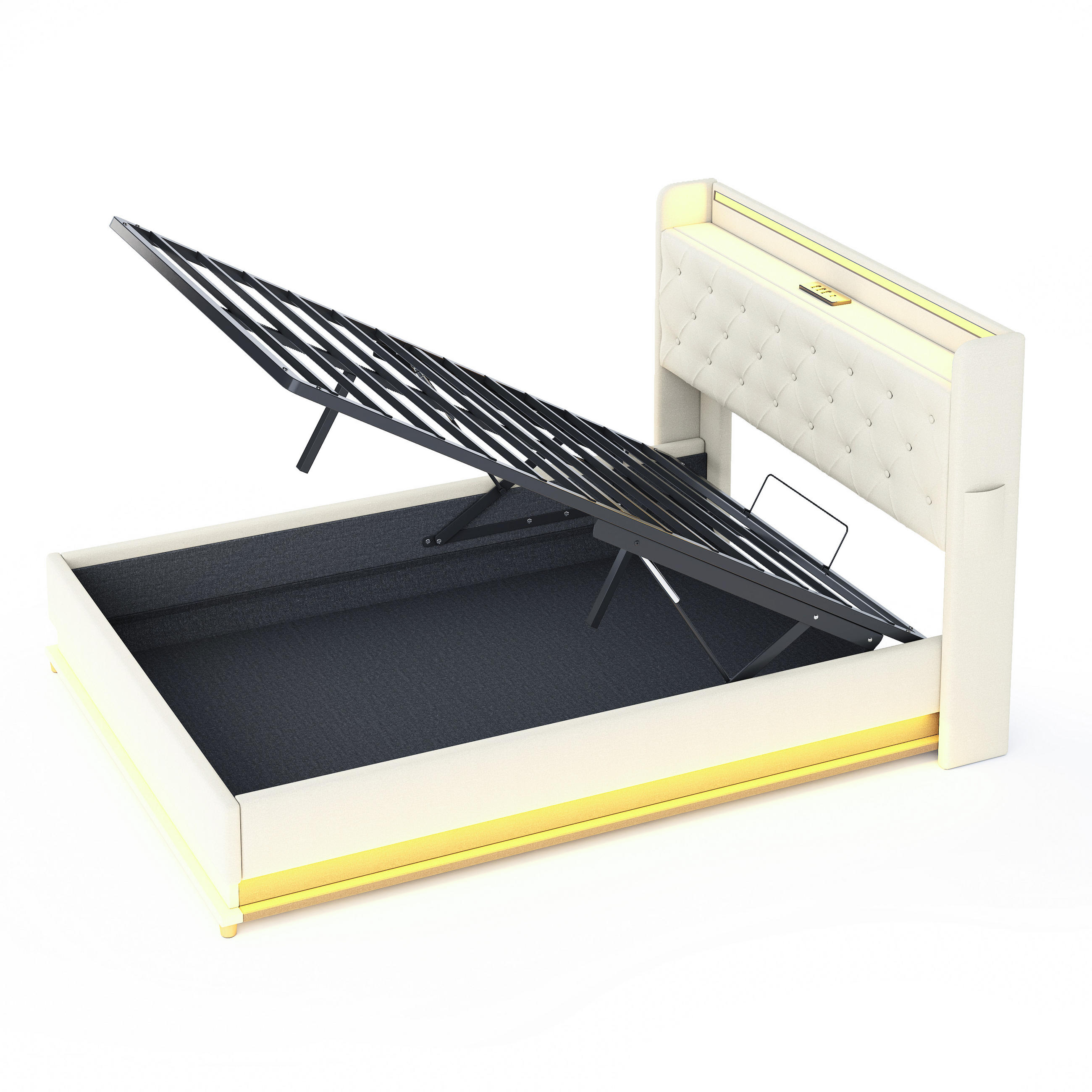 POLSTERBETT 140/200 cm in Beige mit Bettkasten, LED und USB aus Leinenstoff - Beige, Holzwerkstoff/Textil (140/200cm) - STILVORA