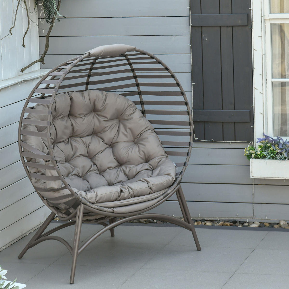 PAPASANSESSEL DE-08339 oval, faltbar mit Kissen Sandbraun - Sandfarben, Metall (75/139/118cm) - ComfortXL