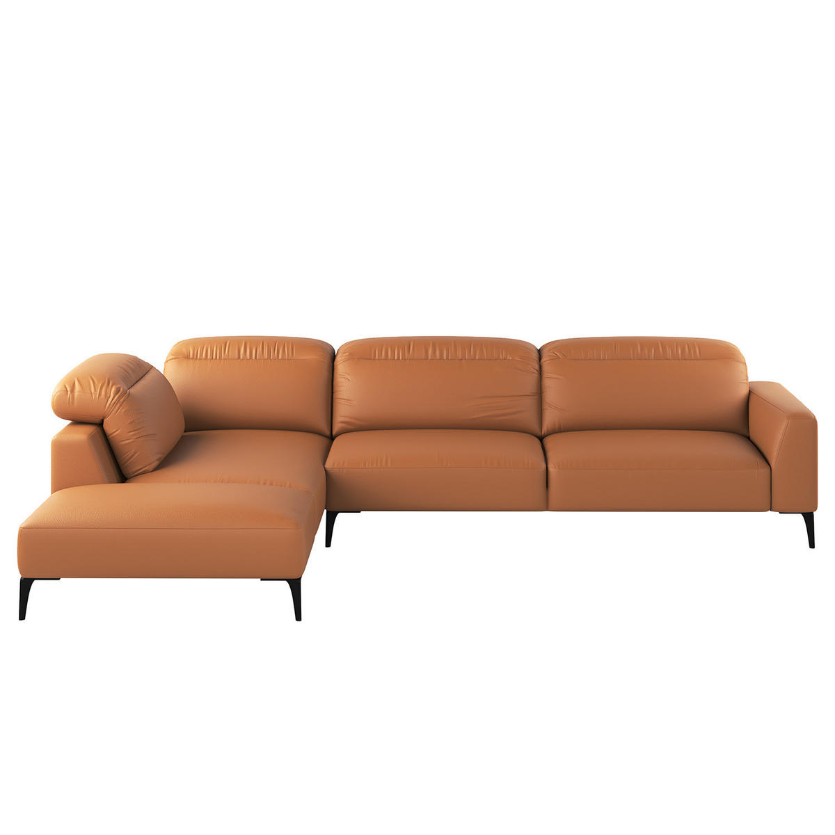 ECKSOFA mit Ottomane - Cognac/Schwarz, Leder/Metall (325/238cm) - home24