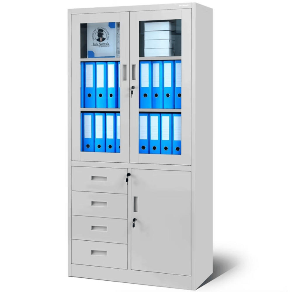 VITRINENSCHRANK abschließbar WIOLA mit Schubladen 185x90x40cm Grau - Grau, Metall (90/185/40cm) - Jan Nowak