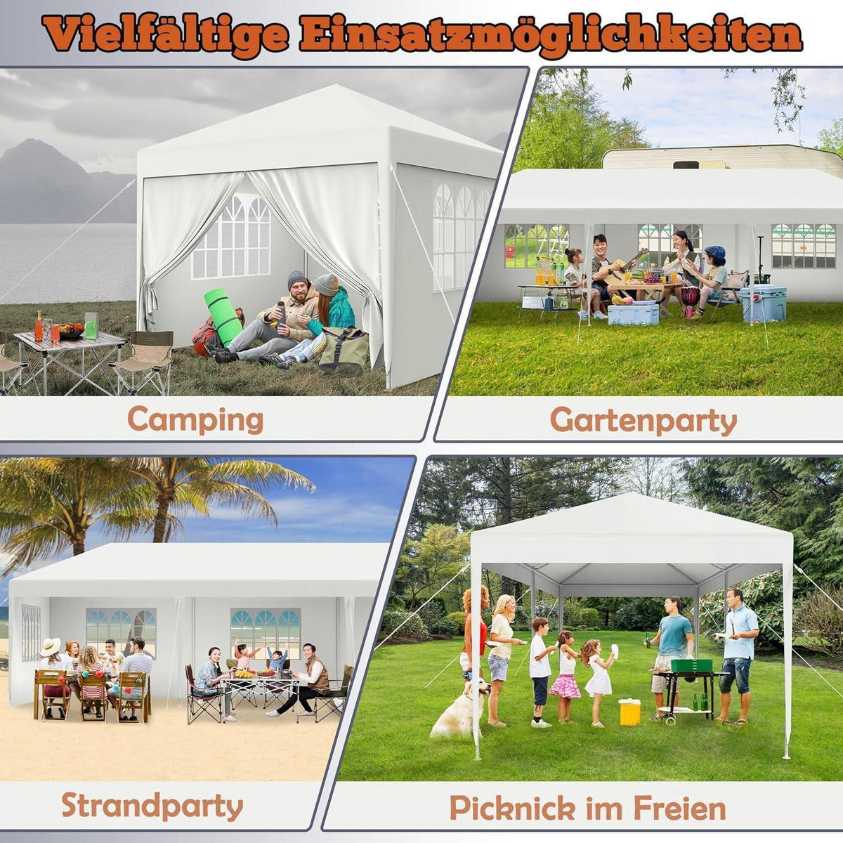 GARTENPAVILLON 3 x 6 m Weiß mit Seitenteilen und Fenstern - Weiß, Kunststoff (300/250/600cm)