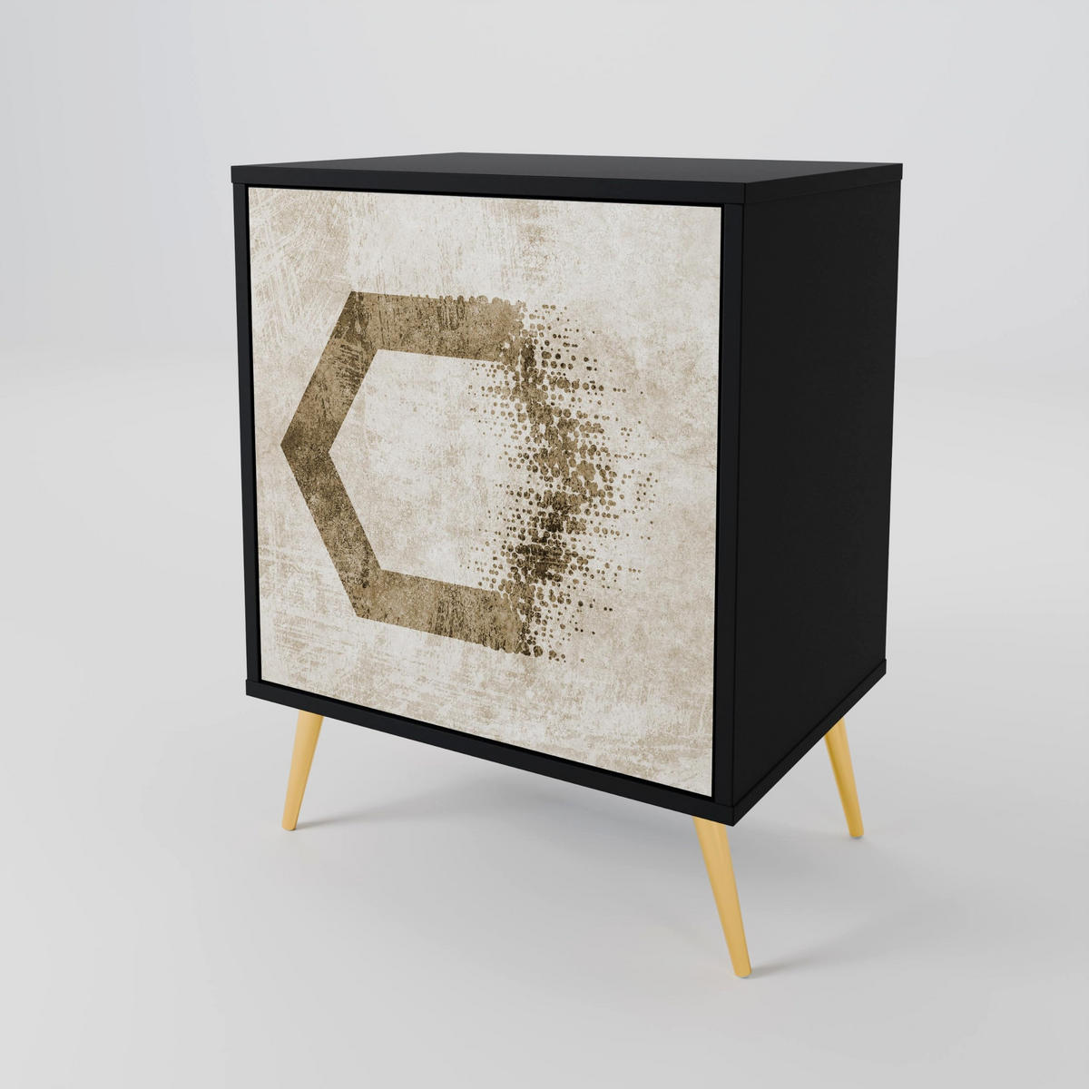 SIDEBOARD HEXAGONAL SHAPES, Schwarz, 57,5x42x72,5 cm, Schwarze Metallfüße - Multicolor/Schwarz, Holzwerkstoff/Metall (57.5/72.5/42cm) - SpaceRebels