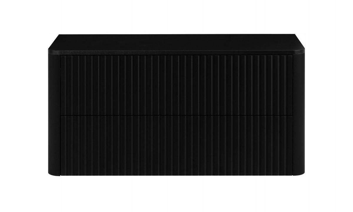 WASCHBECKENUNTERSCHRANK LINEA hängend geriffelt Schwarz matt mit Waschtischplatte 100/48/44 cm - Schwarz, Holzwerkstoff (100/48.4/43.7cm) - Rodan