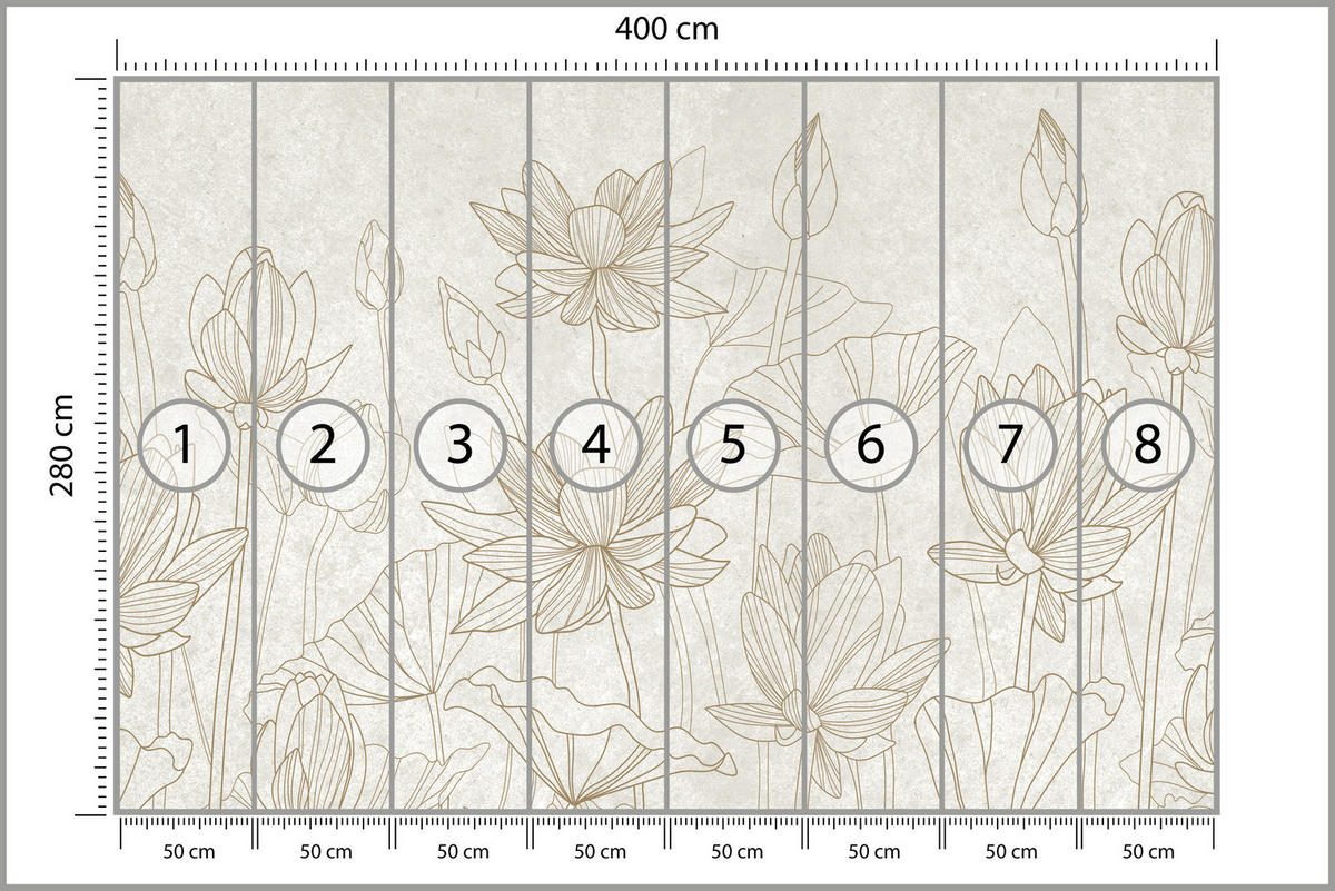 FOTOTAPETE für Wohnzimmer Linienzeichnung Blumen Pflanzen Natur 400x280 - Beige, Papier (400/280cm) - Muralo
