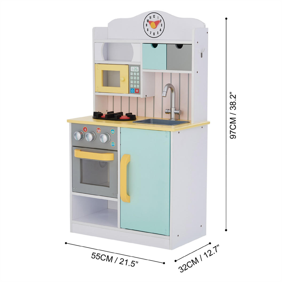 KINDERKÜCHE Spielküche, Grün/Gelb, 90cm - Grün, Holzwerkstoff (55/30/90cm) - Teamson Kids