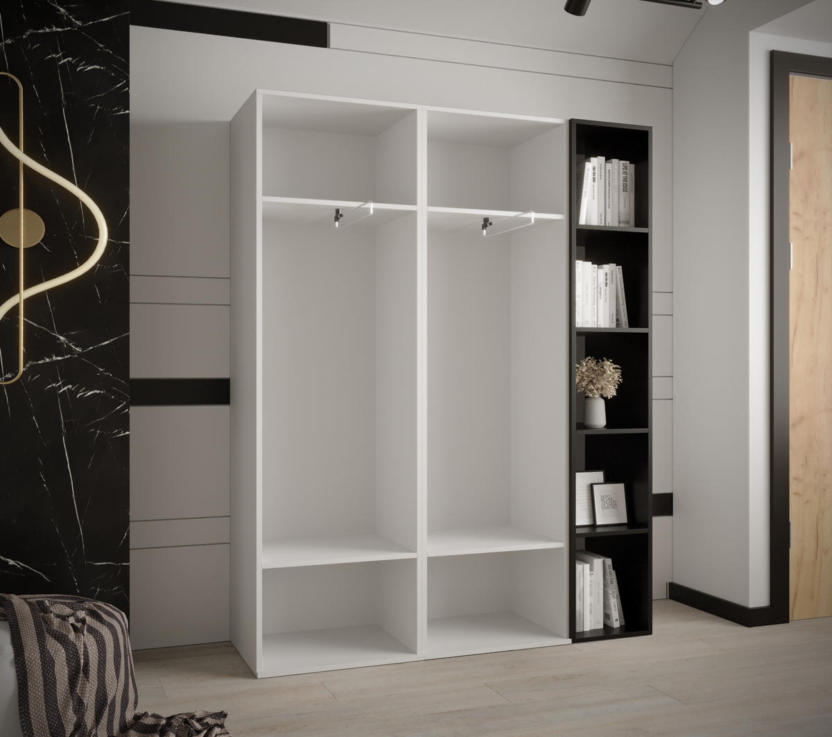 GARDEROBENSCHRANK 130/184/42 - Schwarz/Weiß, Holz/Kunststoff (130/184/42cm) - MÖBEL KRYSPOL