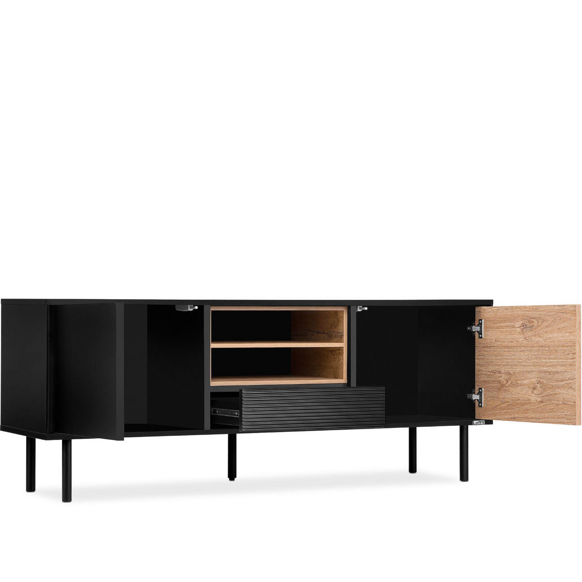 TV-SCHRANK LOFTY Loft-Stil, schwarz - Eichefarben/Schwarz, Holzwerkstoff (152/59/41cm) - KONSIMO®