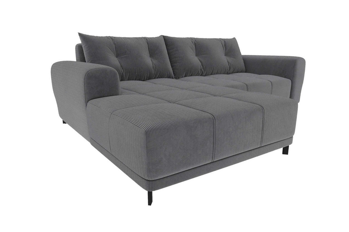 ECKSOFA Massimo Cordstoff Graphitfarben inkl. Schlaffunktion Links - Schwarz/Graphitfarben, Textil/Metall (246/177cm) - 99rooms