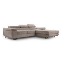 ECKSOFA L Form Arborio Beige 280/203/90 cm Rechts mit Schlaffunktion - Beige/Schwarz, Textil/Metall (280/203cm) - AX Living