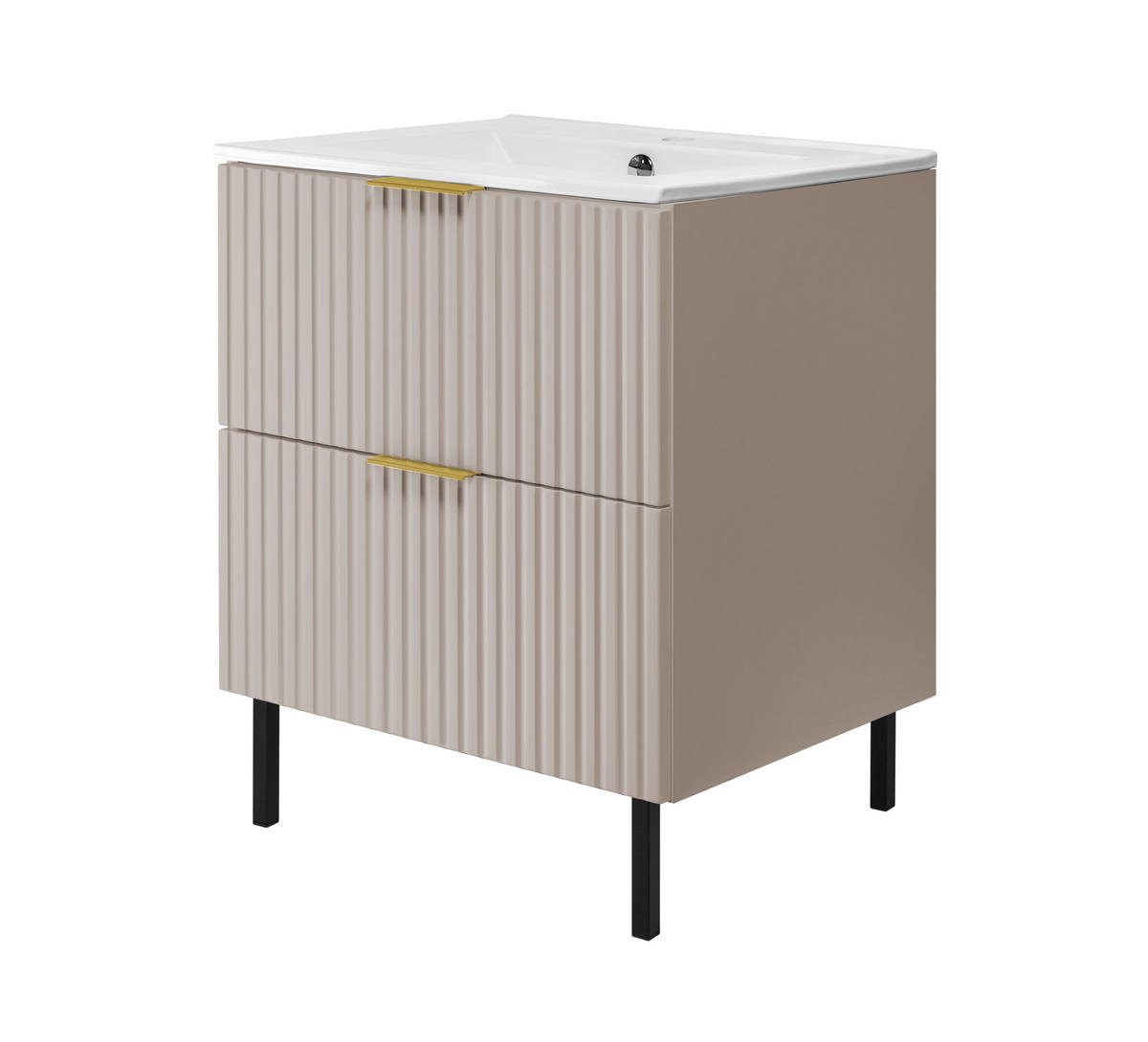 WASCHBECKUNTERSCHRANK, Kaschmir, 60 x 77 x 46 cm, goldener Griff, schwarze Beine, ohne Arbeitsplatte - Beige/Goldfarben, Holzwerkstoff (60/77/46cm) - 3XE LIVING