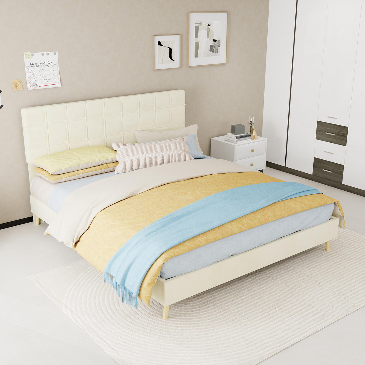 POLSTERBETT 160/200 cm DE-32955 mit Karosteppung-Kopfteil und Matratze Beige - Beige, Metall (160/200cm) - ComfortXL