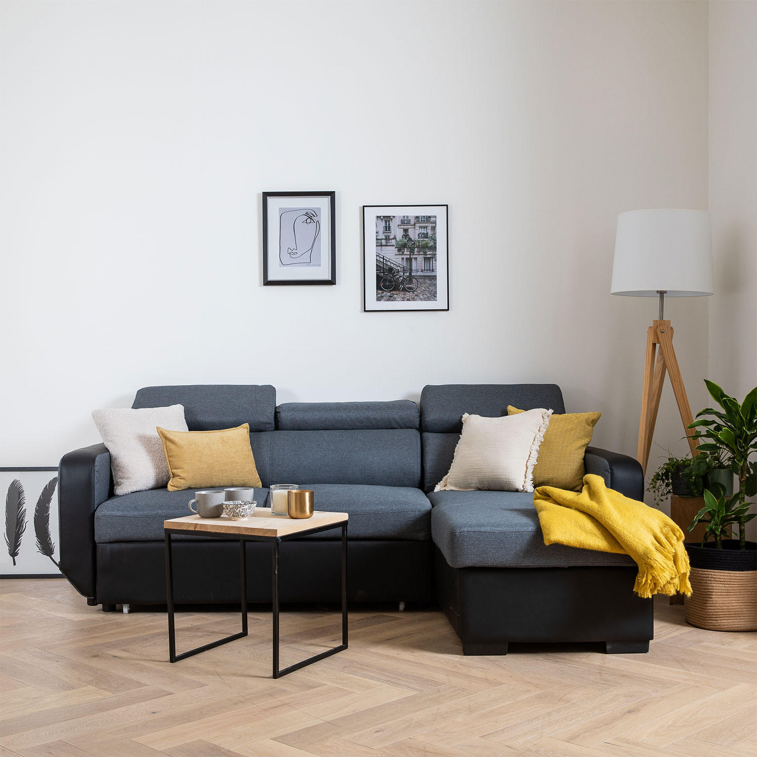 ECKSOFA WARREN Grau und Schwarz 3 Plätze - Dunkelgrau, Kunststoff (168/236cm) - Happy Garden