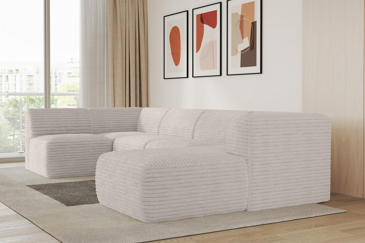 WOHNLANDSCHAFT Ottomane Rechts MOVO-L 345x180x78 cm Creme Cord - Creme, Holzwerkstoff/Kunststoff (180/78/345cm) - ALTDECOR