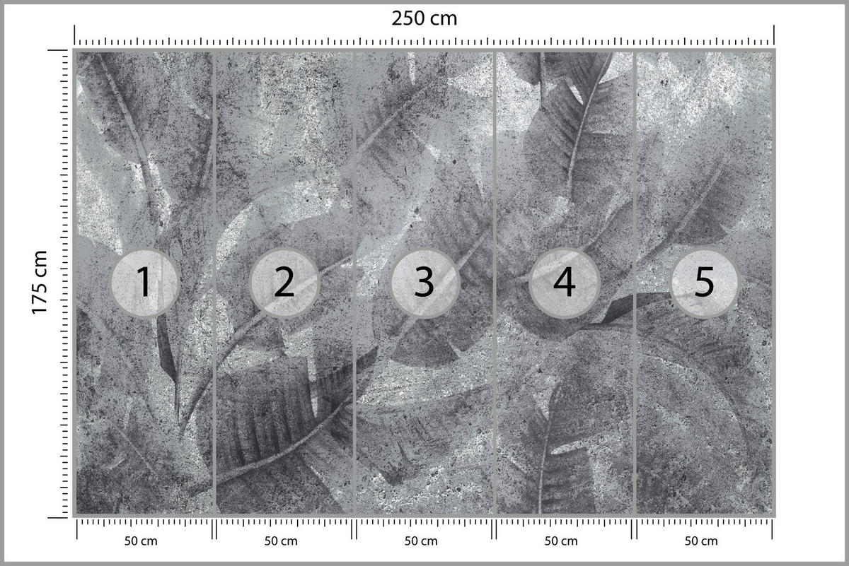 FOTOTAPETE für Wohnzimmer Abstraktion Blätter Beton Vintage Grau 250x175 - Grau, Papier (250/175cm) - Muralo