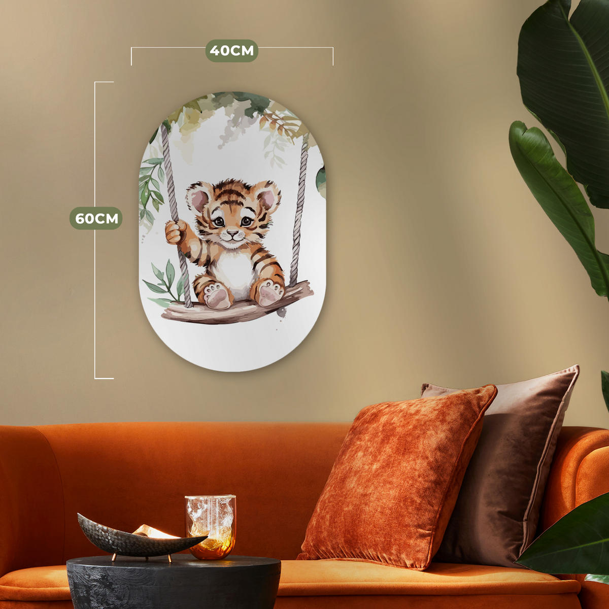 WANDBILD Tiger - Tier - Kinder - Dschungel 40x60 cm - Dunkelorange, Kunststoff (40/60cm) - MuchoWow