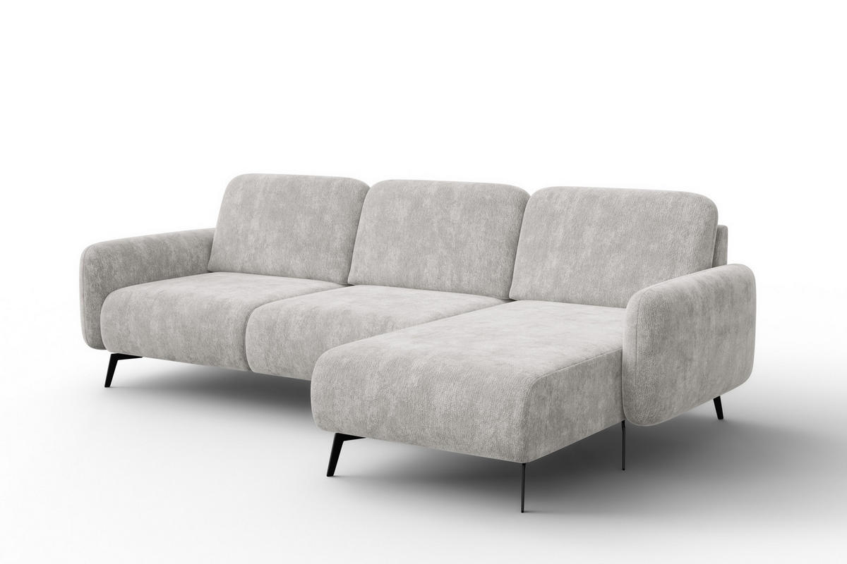 ECKSOFA FEBE 4-Sitzer RECHTS, hellgrauer Chenille-Stoff - Hellgrau/Schwarz, Holz/Textil (264/157cm) - Wozimo