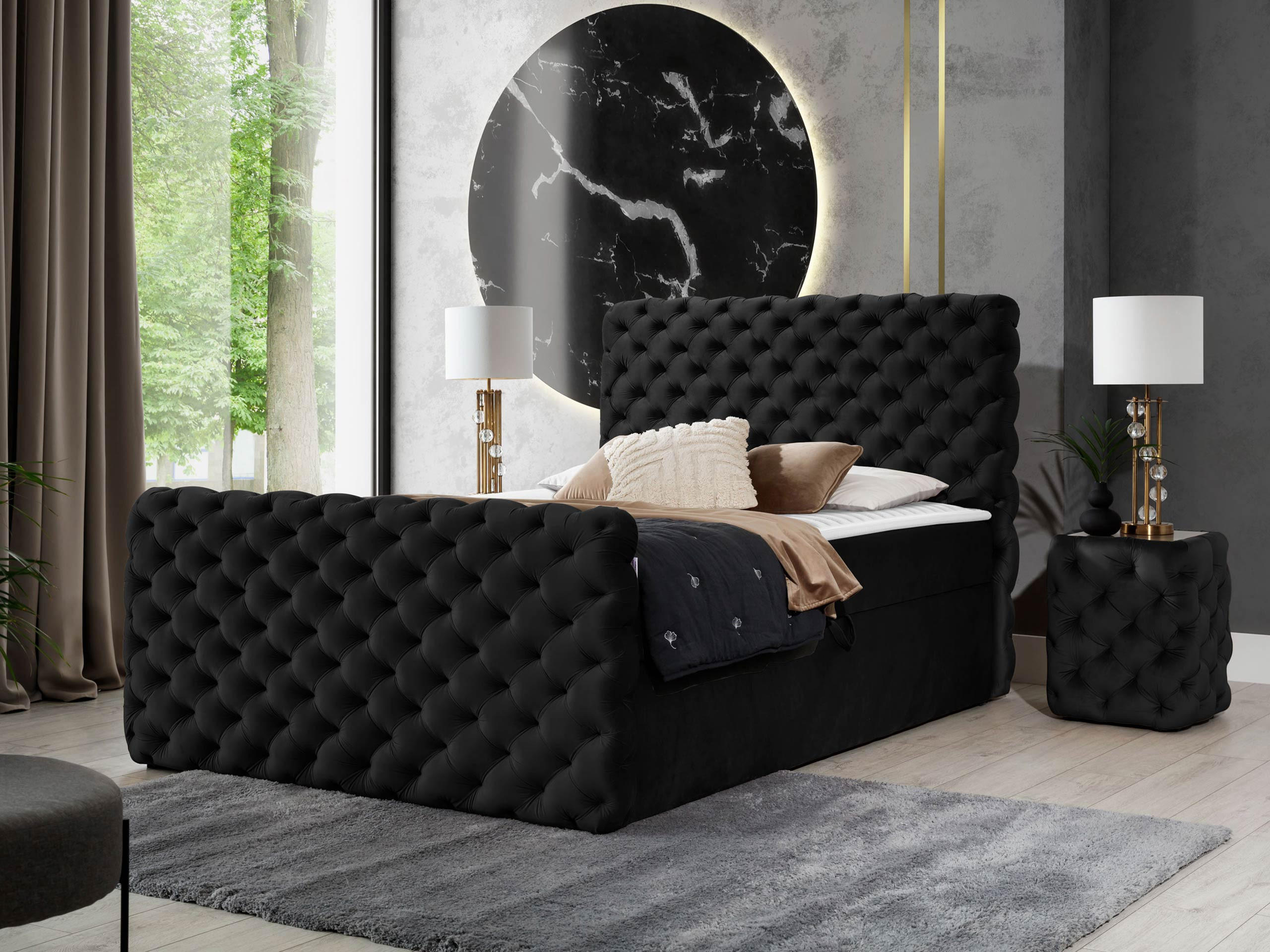 BOXBETT Chesterfield Lux - Schwarz, Holz (120/200cm) - MIRJAN24