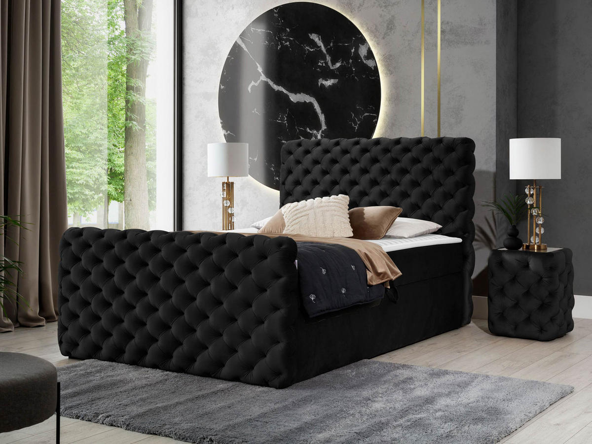 BOXBETT Chesterfield Lux - Schwarz, Holz (200/200cm) - MIRJAN24