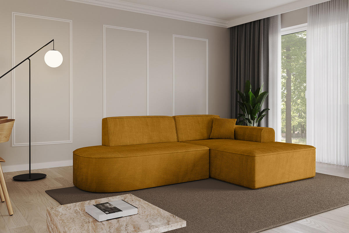 ECKSOFA Ottomane Rechts IREA-L1-v3 - 232x165x77 cm Senfgelb - Grün, Holzwerkstoff/Textil (232/165cm) - ALTDECOR