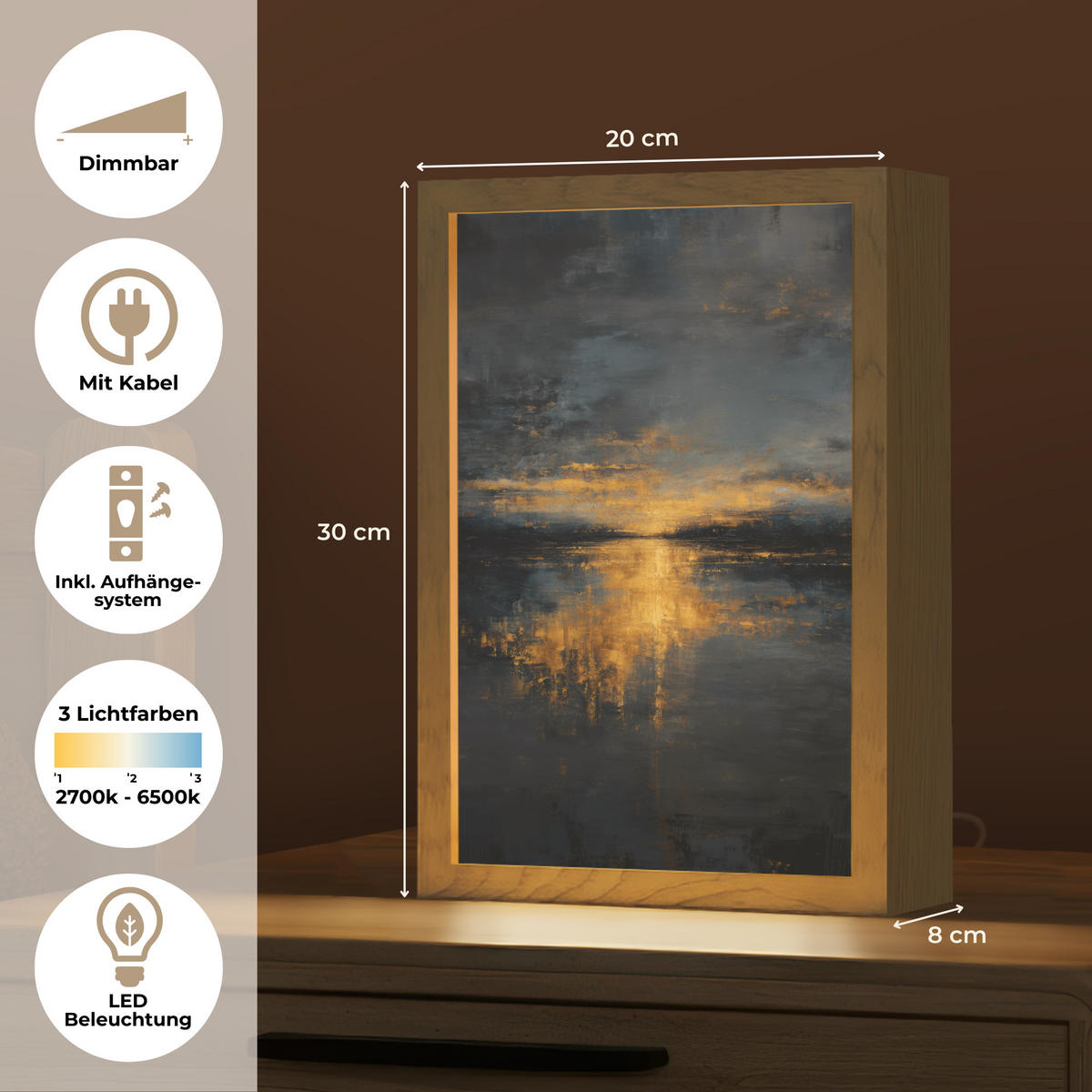 STOLNÍ LAMPA Zlatý odraz na vodě 20x30 cm - bobulová, kompozitní dřevo (8/20/30cm) - OnlyWow