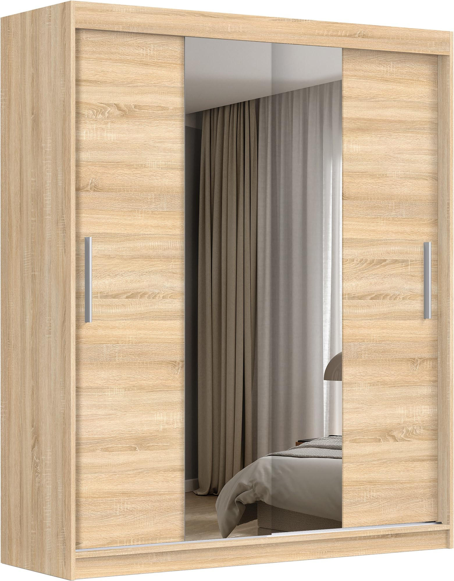SCHIEBETÜRENSCHRANK mit Spiegel - Sonoma Eiche, Holzwerkstoff (215.5/180/59cm) - MebLocker