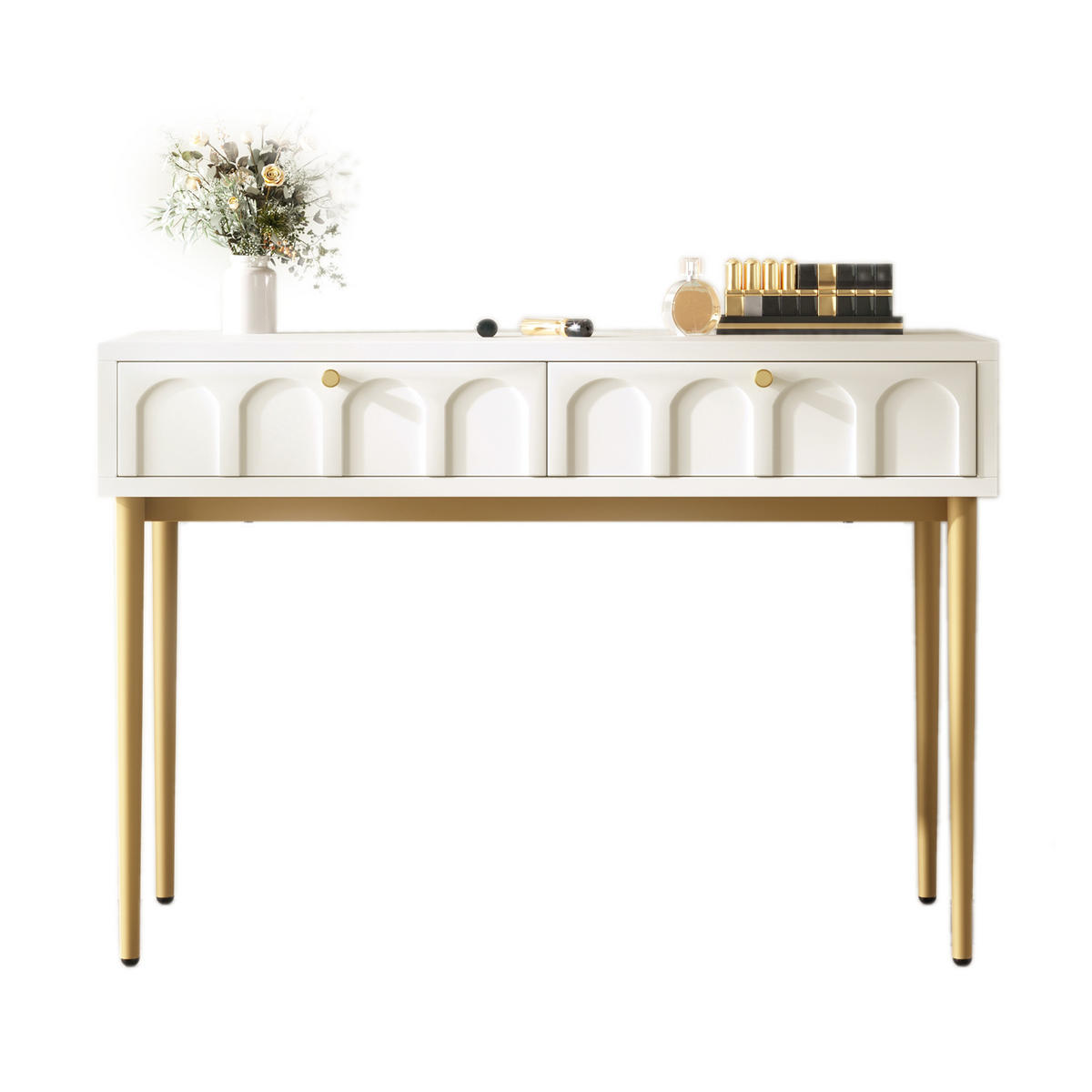 KONSOLENTISCH 100 × 45 × 76,5 cm mit 2 Schubladen, cremeweiß - Creme, Holzwerkstoff (76.5/100/45cm) - SONNENH