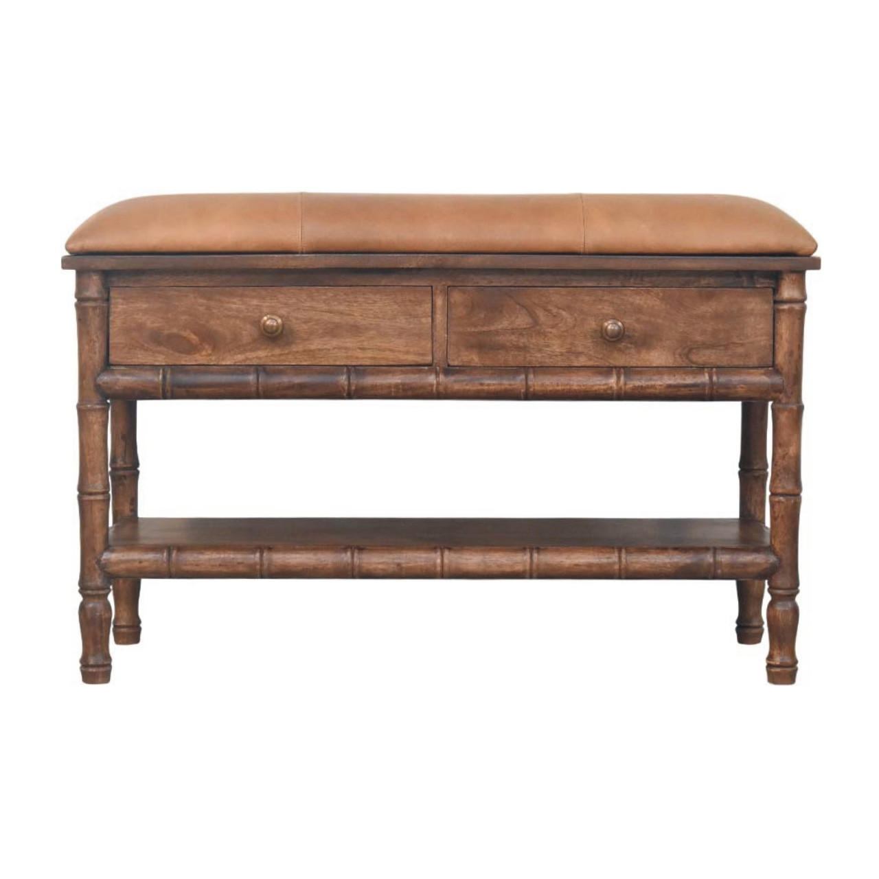 GARDEROBENBANK Roasted-Almond-Finish, 2 Schubladen, 1 offenes Regal, Braun - Braun, Holz (35/55/90cm) - Artisan Furniture