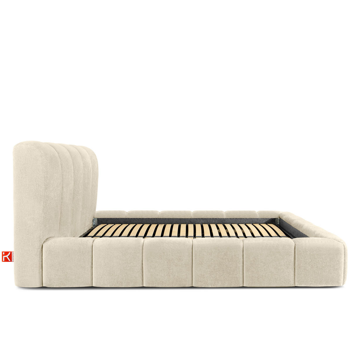 POLSTERBETT MERIDE Chenille, Ecru - Ecru/Schwarz, Holz/Textil (180/200cm) - KONSIMO®