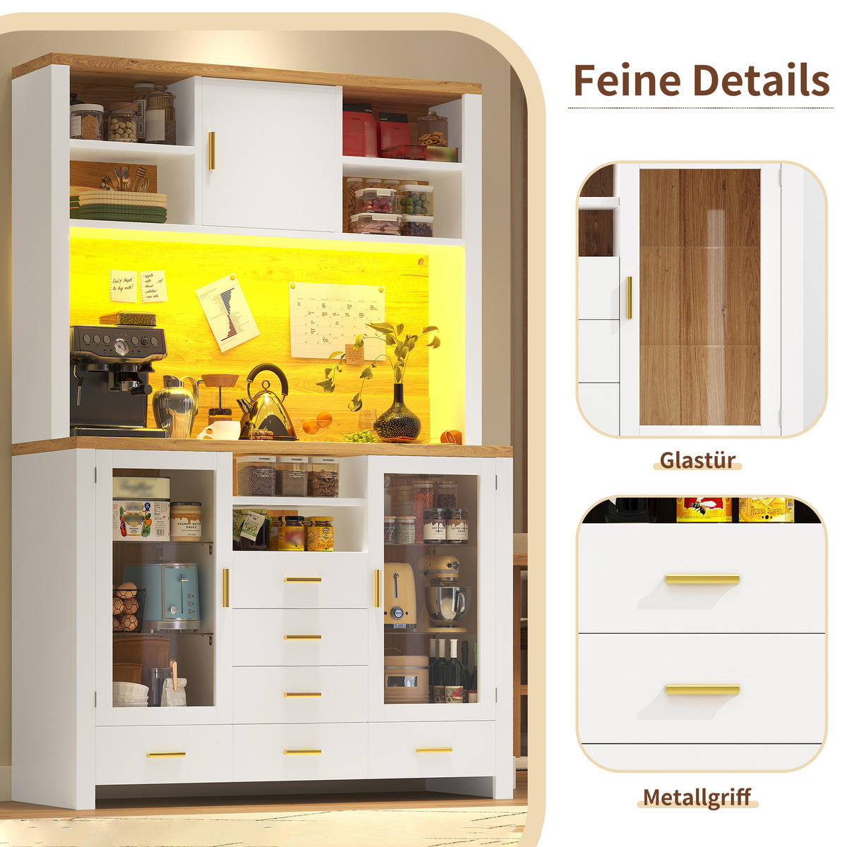 BUFFETSCHRANK 120/40/188 cm Weiß aus MDF mit LED-Lichtleiste - Weiß, Holzwerkstoff (120/188/40cm) - OKWISH