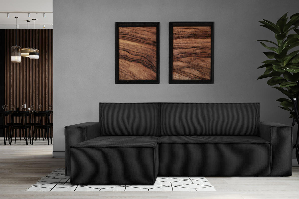ECKSOFA-LINKS/RECHTS NAPI Schlaffunktion mit Cordbezug, dunkelgrau - Dunkelgrau/Schwarz, Textil (262/148cm) - KONSIMO®