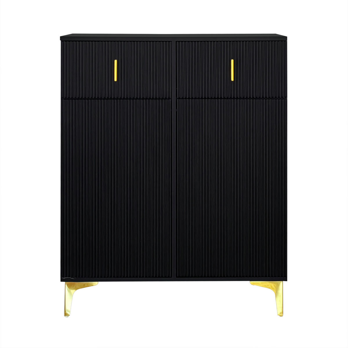 IN Schwarz Kleiderschrank-Set mit Schuhbank und Kissen, Schubladen und Türen, B60.5/T35.2/H180.5cm und B83/T35/H101cm - Goldfarben/Schwarz, Holzwerkstoff/Metall (60.5/180.5/35.2cm) - STILVORA