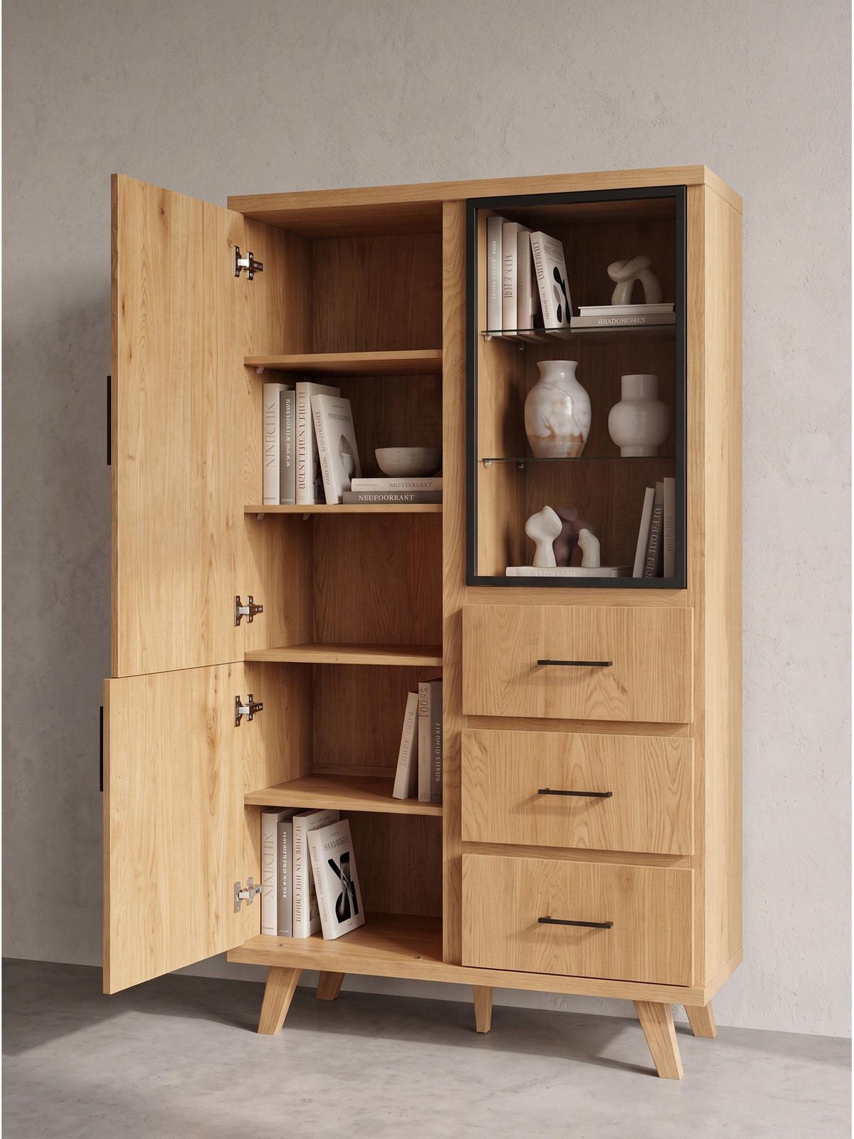 HIGHBOARD BASSANO, MDF, in Eichenoptik, mit Stauraum, 100 x 40 x 188 cm - Hellbraun/Braun, Eichenholz/Holzwerkstoff (100/188/40cm) - KADIMA DESIGN