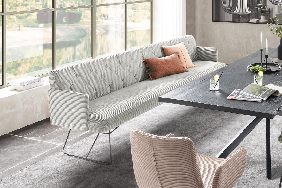ESSZIMMERBANK CHARME Hellgrau Cord - Hellgrau, Textil (186/85/69cm) - KAWOLA