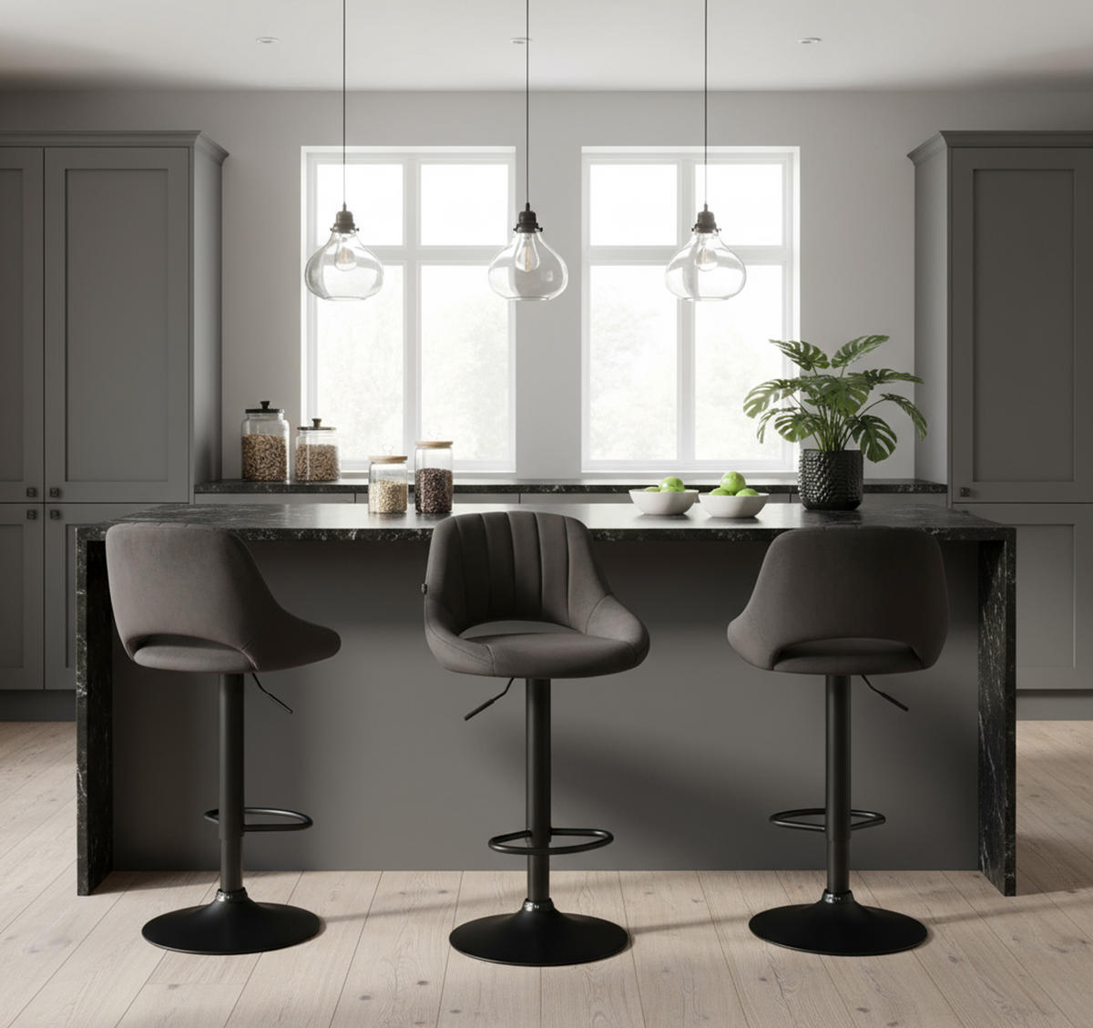 BARHOCKER 2er Set Milos Samt B schwarz - Schwarz, Textil/Metall (47/106/48cm) - TPFLiving