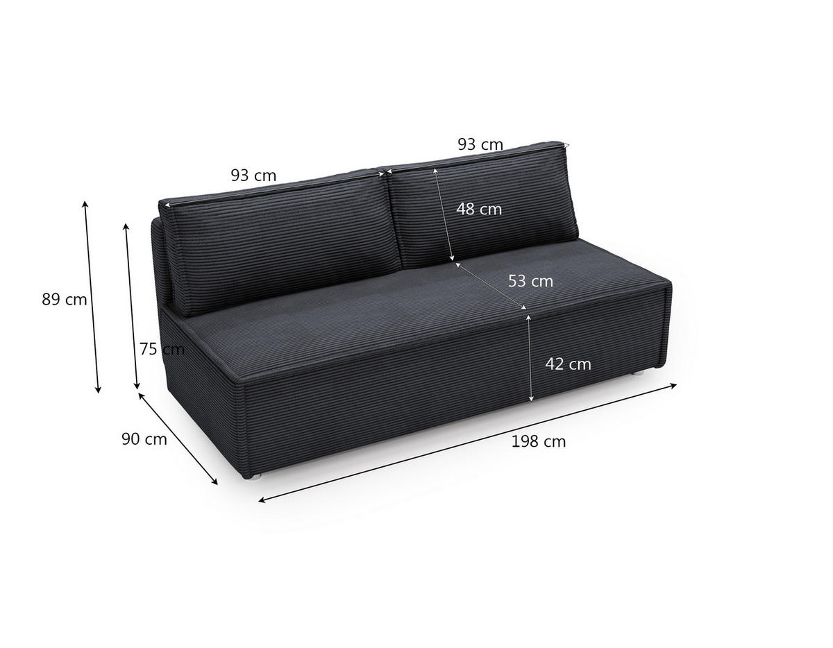 SCHLAFSOFA Mit Bettkasten DUO Poso Stoff Dunkelgrau - Dunkelgrau, Holz (198/89/90cm) - Kaiser Möbel