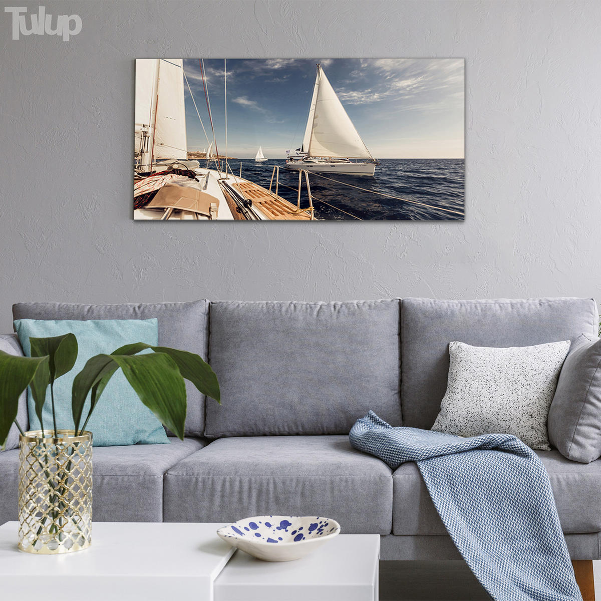 GLASBILD 120x60 cm Seesegeln - Pastellblau, Glas (120/60cm) - TULUP