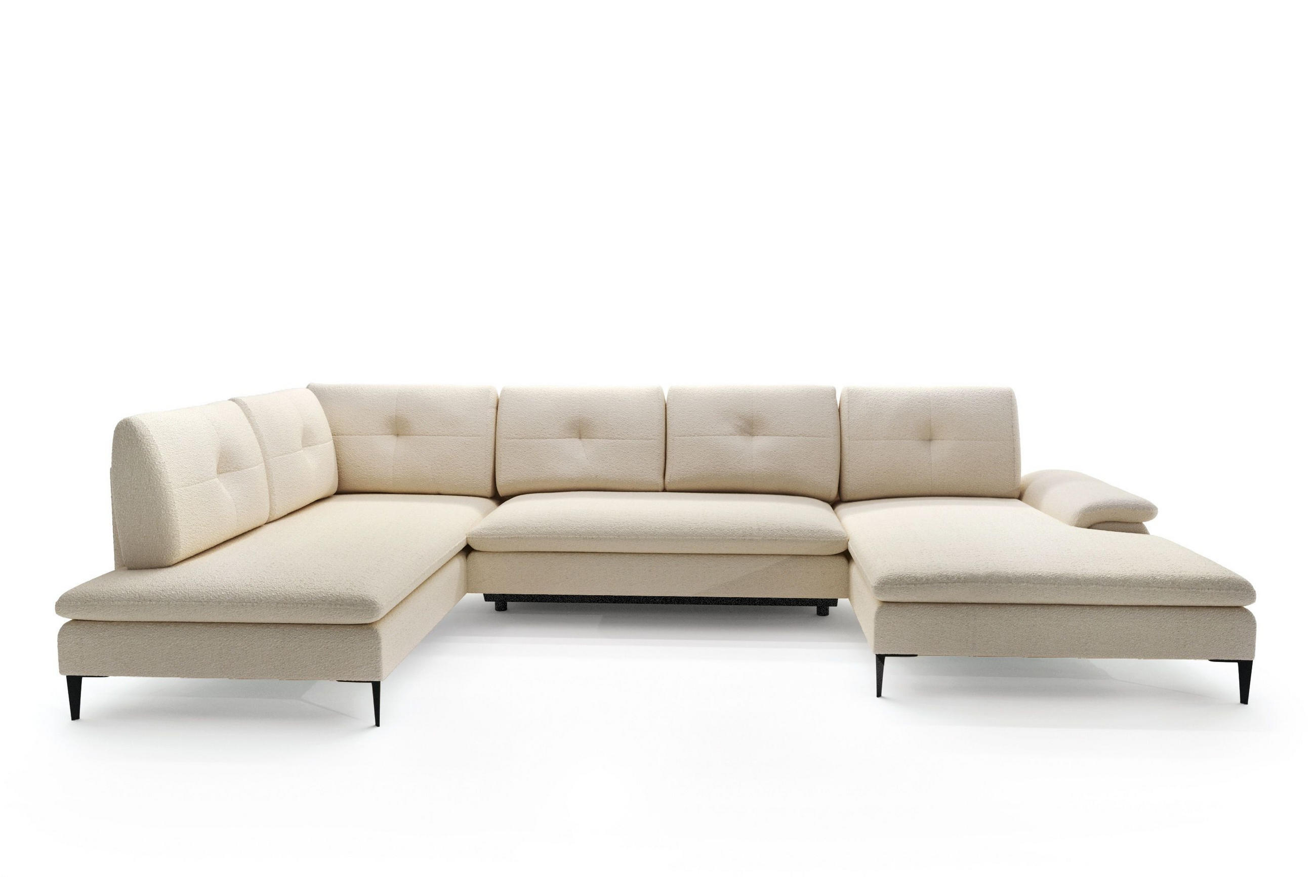 WOHNLANDSCHAFT BREZZA Beige Plüsch-Stoff mit Schlaffunktion - Beige, Holz (350/87/205cm) - MASSENO