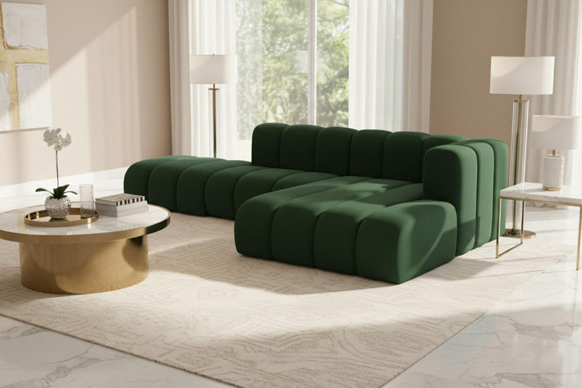 ECKSOFA L-form mit Hocker, Grand Mini, Stoff Salvador, Grün, Rechts - Grün, Holz (295/179cm) - Kaiser Möbel