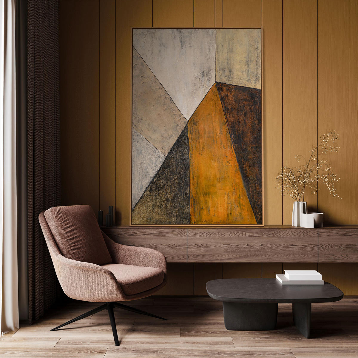 GEMÄLDE Begegnung der Ebenen Schattenfugenrahmen Grau 120x80 cm - Grau, Holz (120/80cm) - YS-art gallery