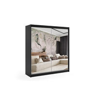 KLEIDERSCHRANK mit Spiegel-Schiebetüren und Aluminium-Leisten - DEBI - 200 cm Schwarz - Schwarz, Holzwerkstoff (200/216/61cm) - ALTDECOR