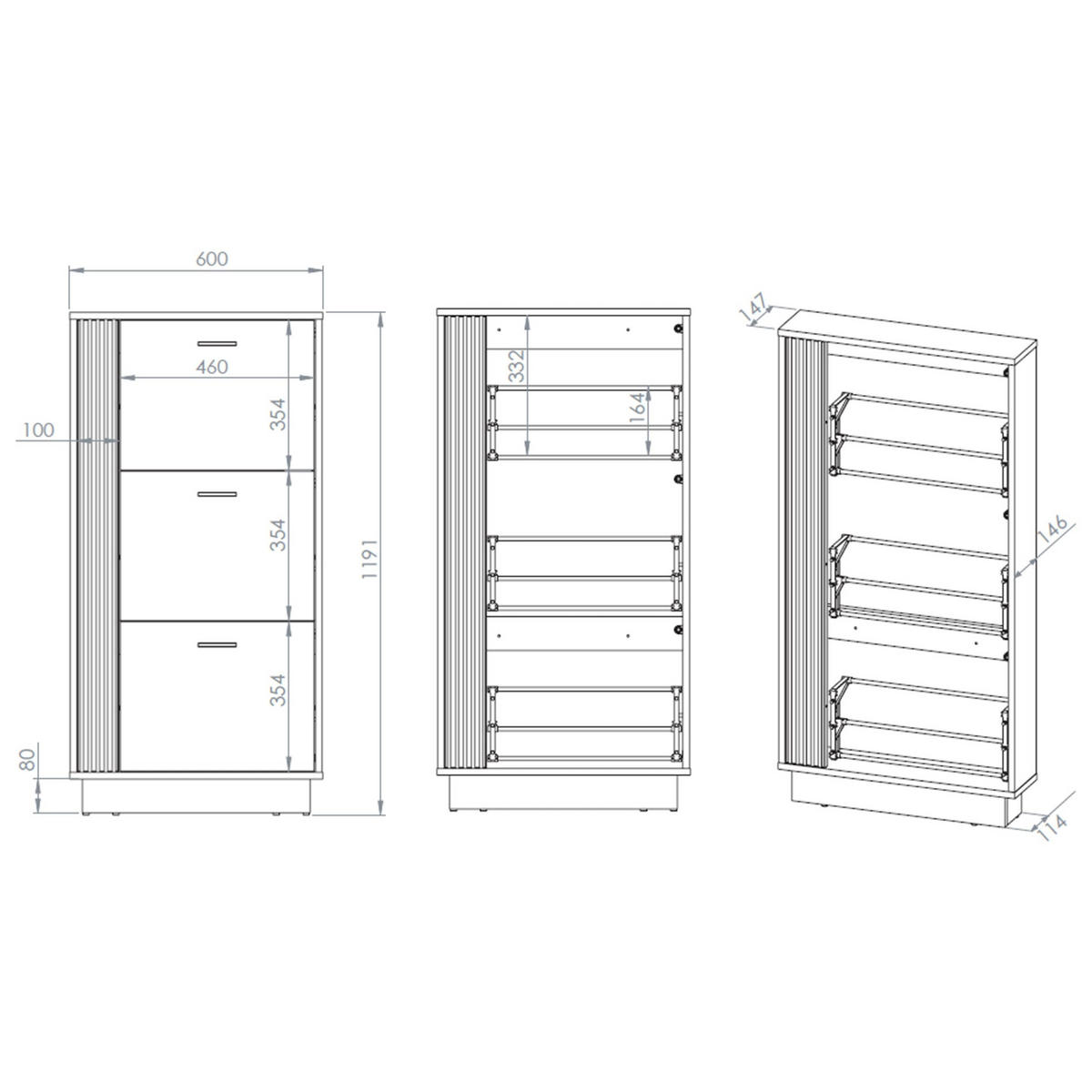 SCHUHSCHRANK Vasco Eiche 60 cm - Eichefarben, Holzwerkstoff (60/119.1/14.7cm) - Homebook