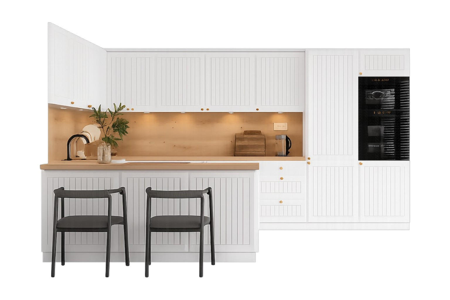 KÜCHENZEILE KS30-G390x260 – Arvion - Harmonische Optik für Ihr Zuhause - Weiß, Holz (390/213.3/260cm) - ROYAL24_MARKT