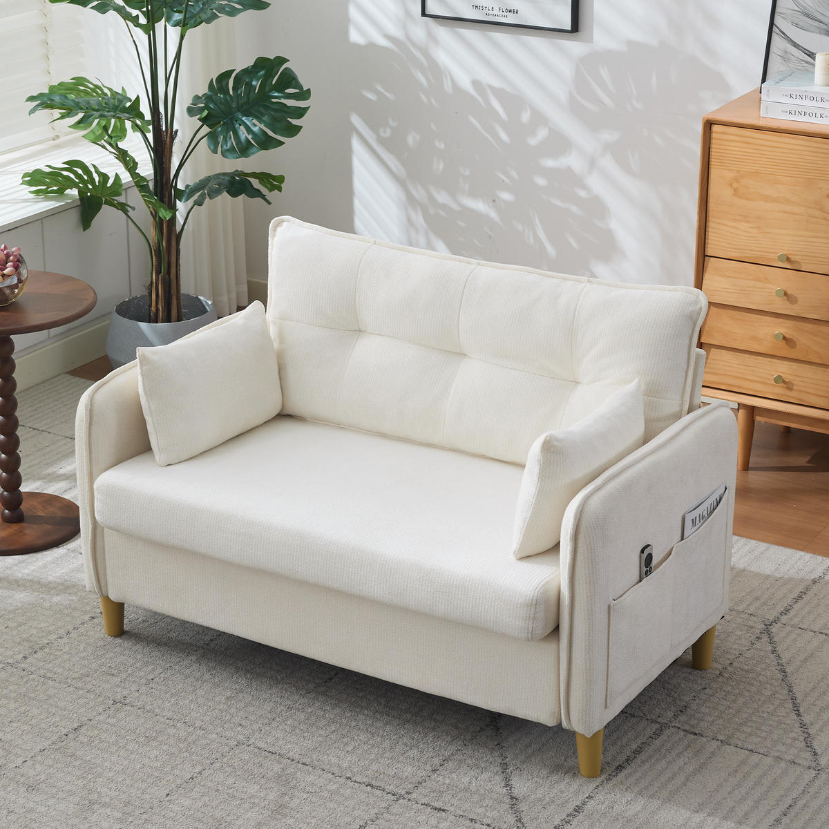 SOFA 2-Sitzer 127 cm Chenille Beige Holzrahmen - Beige, Holzwerkstoff (127/83/75.5cm) - Meubliv
