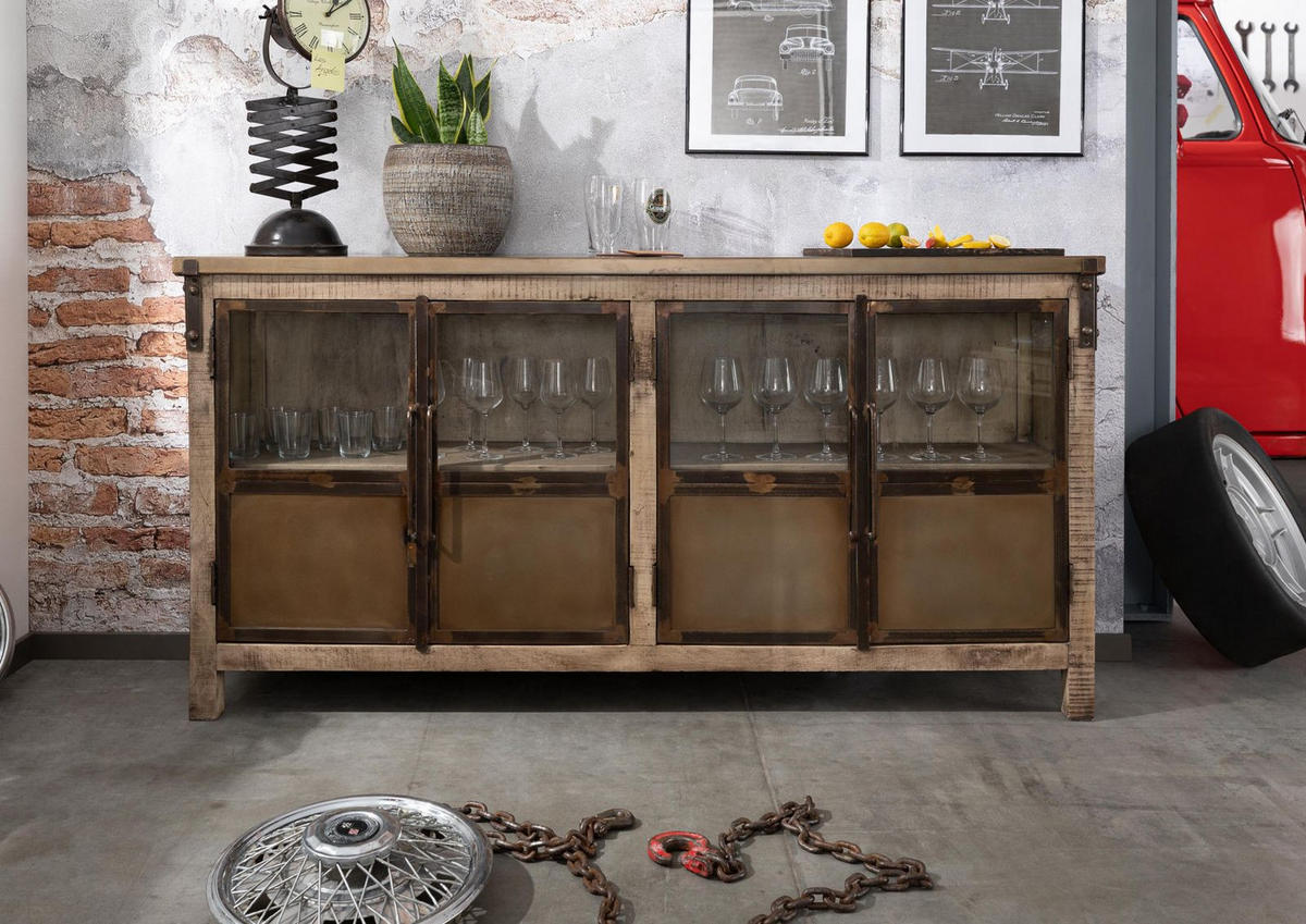 SIDEBOARD Mango 180x40x90 braun lackiert HEAVY INDUSTRY #250 - Braun, Holz (180/90/40cm) - Massivmoebel24